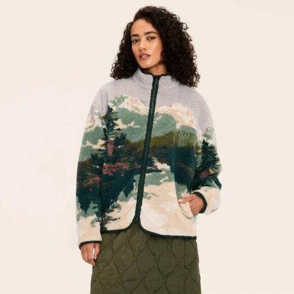 Woolrich x Target  Zip-Up Fleece Jacket Green/Tan  Landscape Print Adult XL NWT - Picture 3 of 7